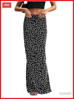 High Waist Flare Bodycon Maxi Skirt - Women's Slim Fit Elastic Waist